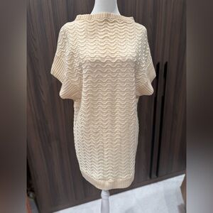 Ports 1961 Cream Knit Short-Sleeve Sweater Dress